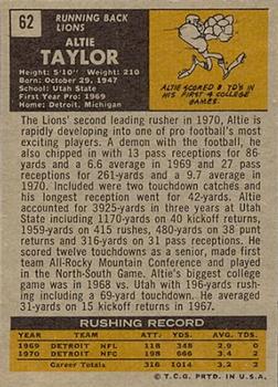 1971 Topps #62 Altie Taylor RC back image