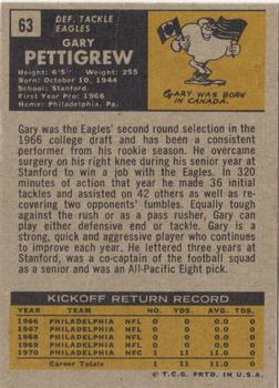 1971 Topps #63 Gary Pettigrew RC back image