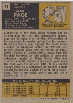 1971 Topps #71 Alan Page back image
