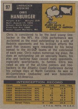 1971 Topps #97 Chris Hanburger back image