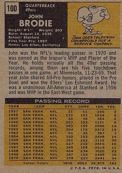 1971 Topps #100 John Brodie back image