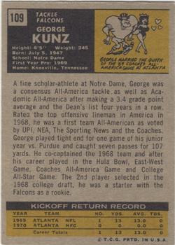 1971 Topps #109 George Kunz RC back image