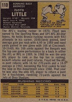 1971 Topps #110 Floyd Little back image