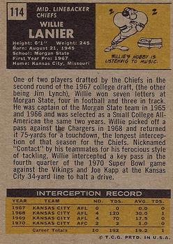 1971 Topps #114 Willie Lanier RC back image