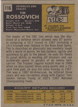 1971 Topps #116 Tim Rossovich back image