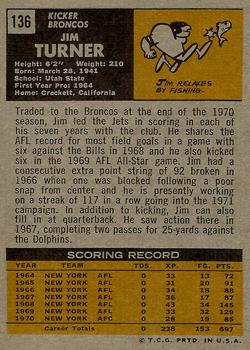1971 Topps #136 Jim Turner back image