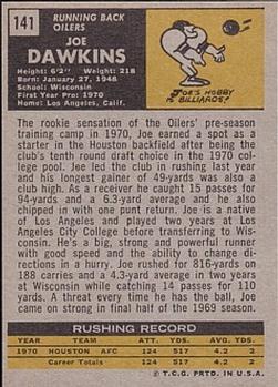 1971 Topps #141 Joe Dawkins RC back image