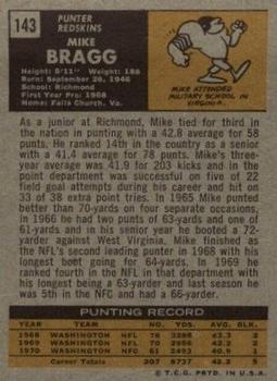 1971 Topps #143 Mike Bragg RC back image