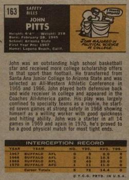 1971 Topps #163 John Pitts RC back image