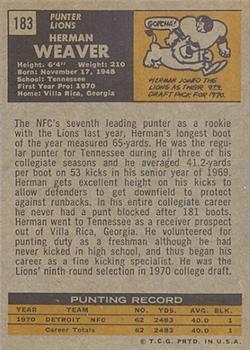 1971 Topps #183 Herman Weaver RC back image