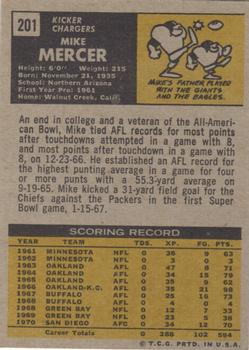 1971 Topps #201 Mike Mercer back image