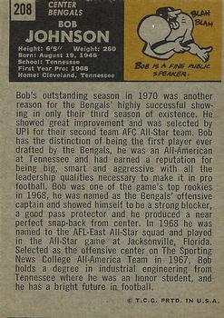 1971 Topps #208 Bob Johnson RC back image