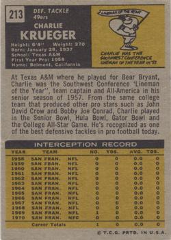 1971 Topps #213 Charlie Krueger back image