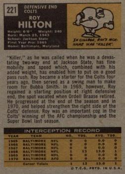 1971 Topps #221 Roy Hilton back image