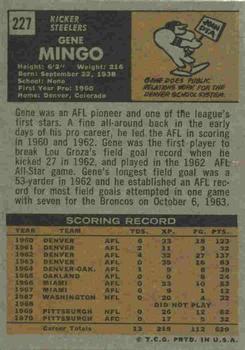1971 Topps #227 Gene Mingo back image