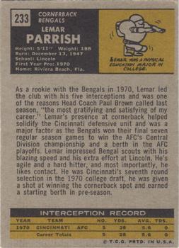 1971 Topps #233 Lemar Parrish RC back image