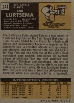 1971 Topps #241 Bob Lurtsema back image