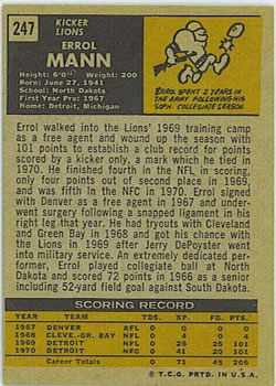 1971 Topps #247 Errol Mann back image