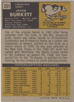 1971 Topps #251 Jackie Burkett back image