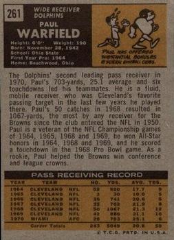 1971 Topps #261 Paul Warfield back image