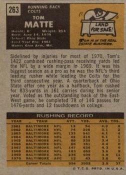 1971 Topps #263 Tom Matte back image