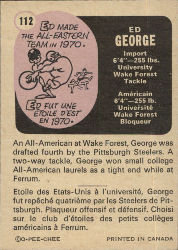 1971 O-Pee-Chee CFL #112 Ed George back image