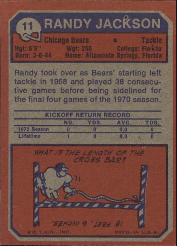 1973 Topps #11 Randy Jackson RC back image