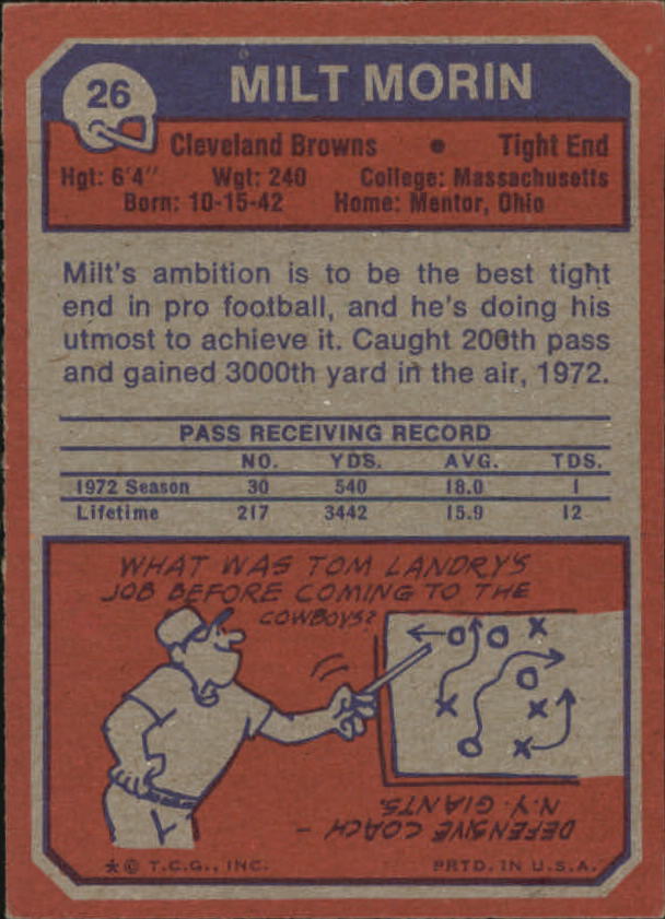 1973 Topps #26 Milt Morin back image
