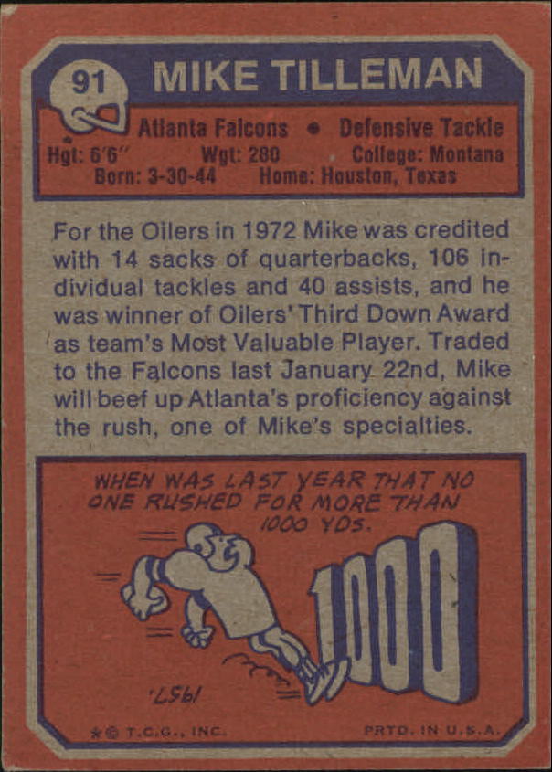 1973 Topps #91 Mike Tilleman back image