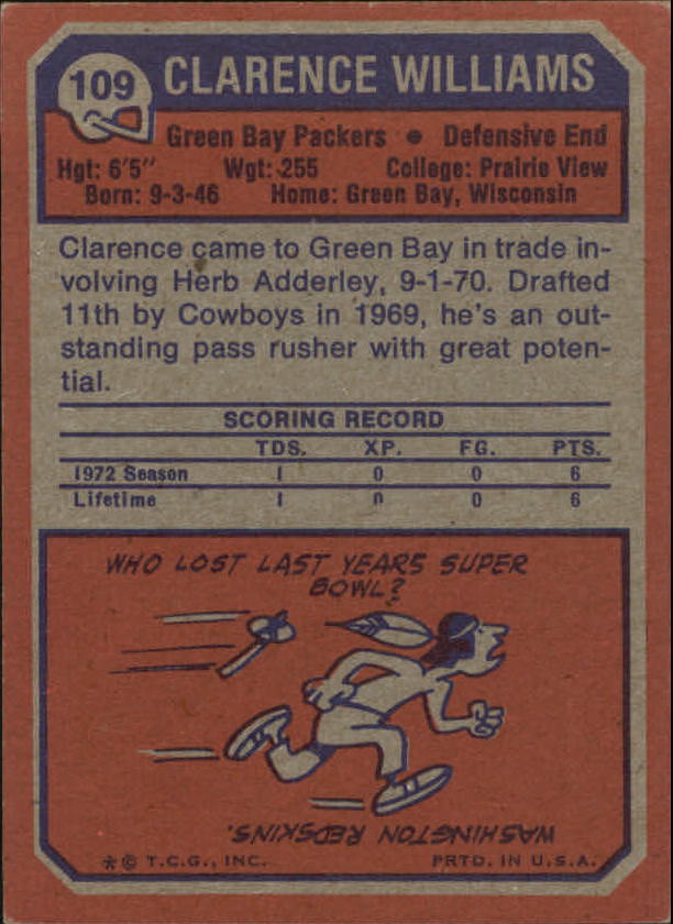 1973 Topps #109 Clarence Williams RC back image