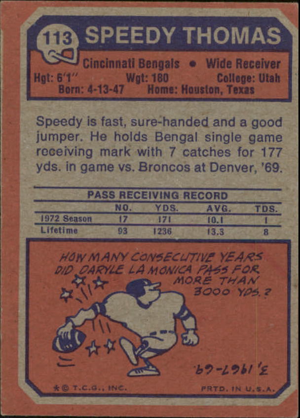 1973 Topps #113 Speedy Thomas RC (BUY 10=FREE S/H) | eBay