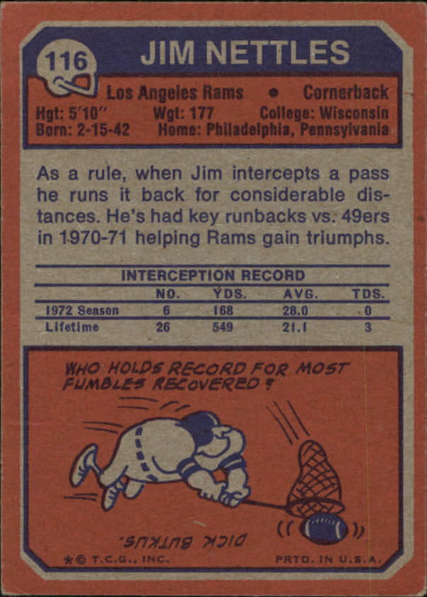 1973 Topps #116 Jim Nettles RC back image