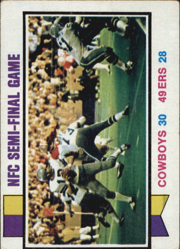 1973 Topps #133 NFC Semi-Final/(Cowboys 30, 49ers 28:/Roger Staubach dropping back)