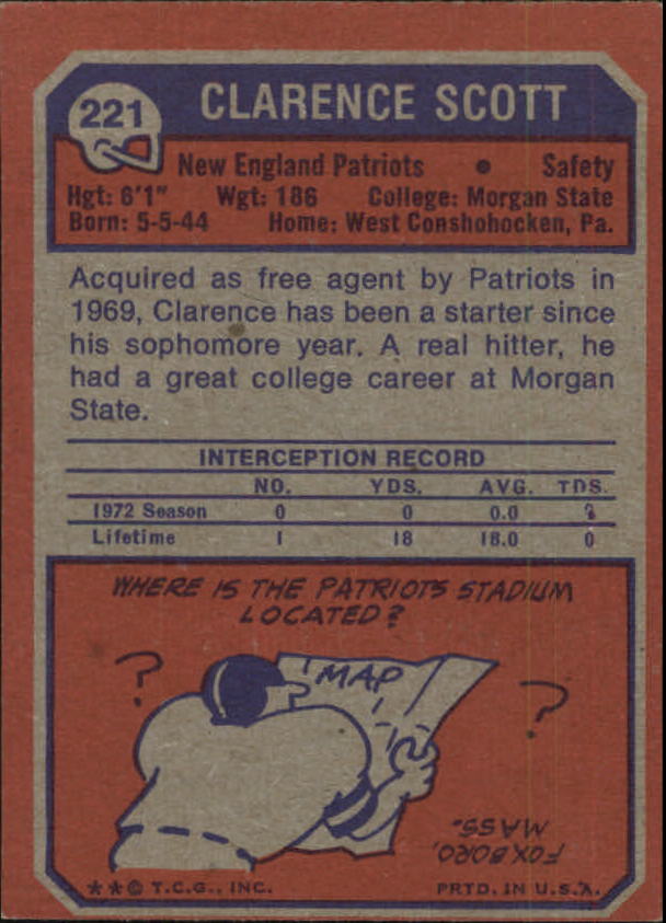 1973 Topps #221 Clarence Scott RC back image