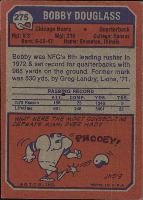 1973 Topps #275 Bobby Douglass back image