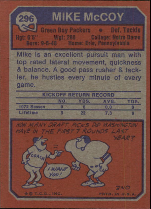 1973 Topps #296 Mike McCoy back image