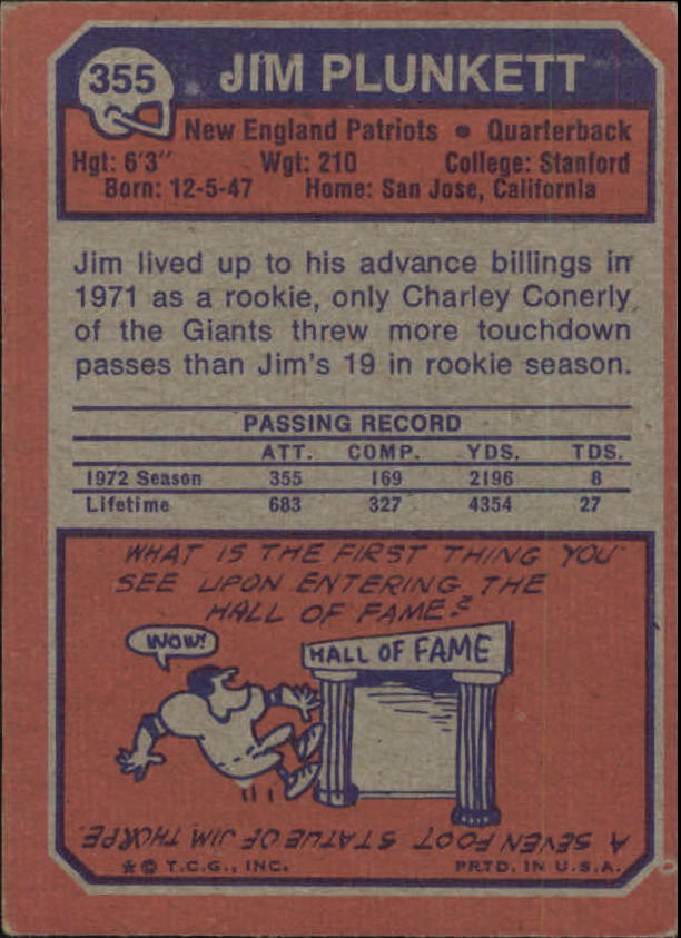 1973 Topps #355 Jim Plunkett back image