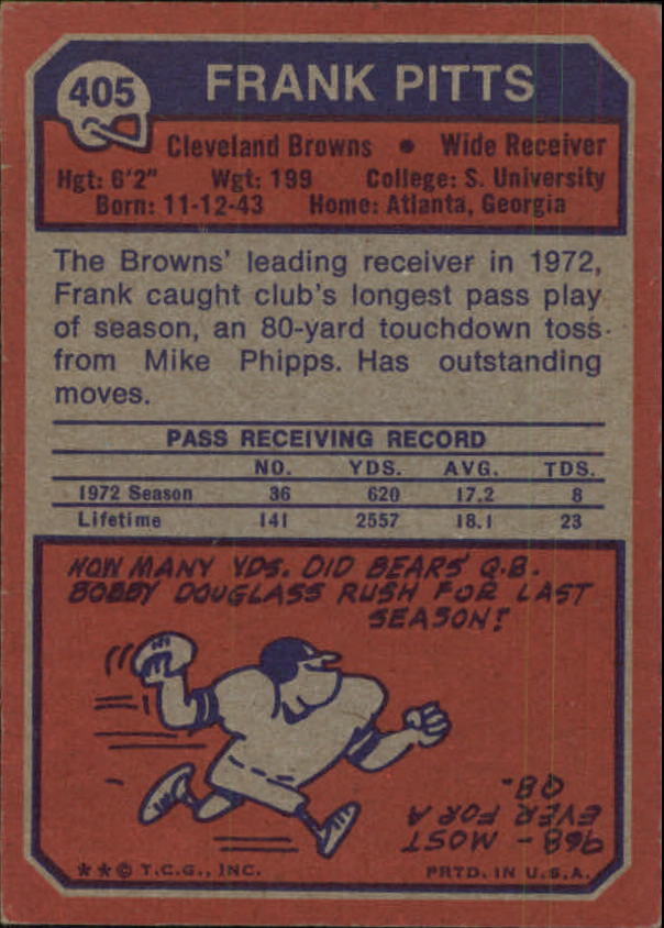 1973 Topps #405 Frank Pitts RC back image