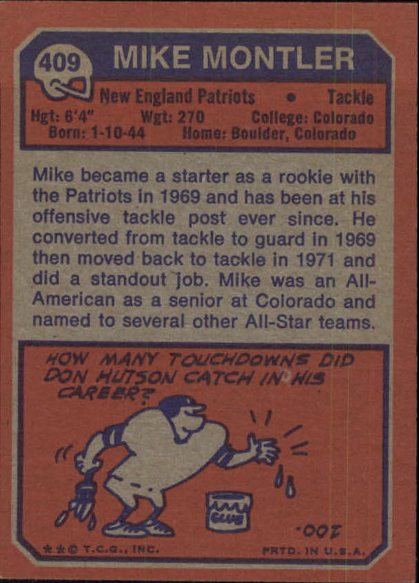 1973 Topps #409 Mike Montler back image