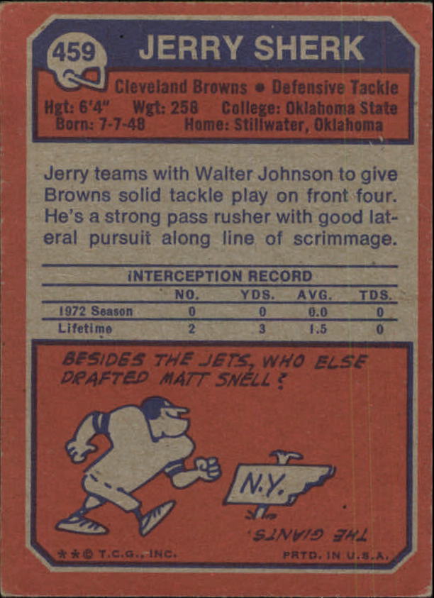 1973 Topps #459 Jerry Sherk RC back image