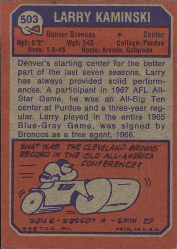 1973 Topps #503 Larry Kaminski RC back image