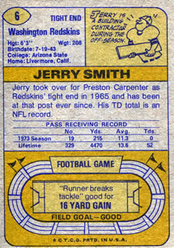 1974 Topps #6 Jerry Smith back image