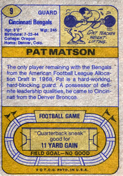 1974 Topps #9 Pat Matson back image