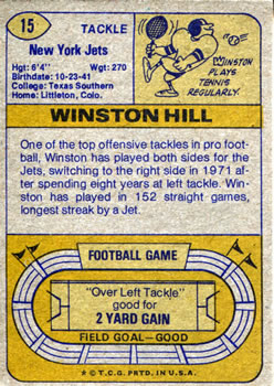 1974 Topps #15 Winston Hill back image