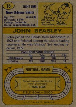 1974 Topps #16 John Beasley RC back image