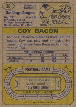 1974 Topps #20 Coy Bacon back image