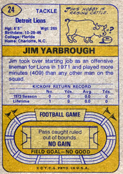 1974 Topps #24 Jim Yarbrough back image