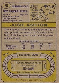 1974 Topps #26 Josh Ashton back image