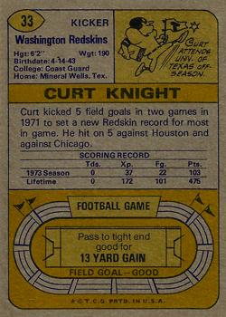 1974 Topps #33 Curt Knight back image