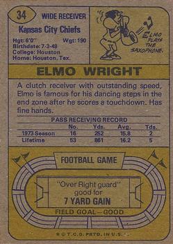 1974 Topps #34 Elmo Wright RC back image